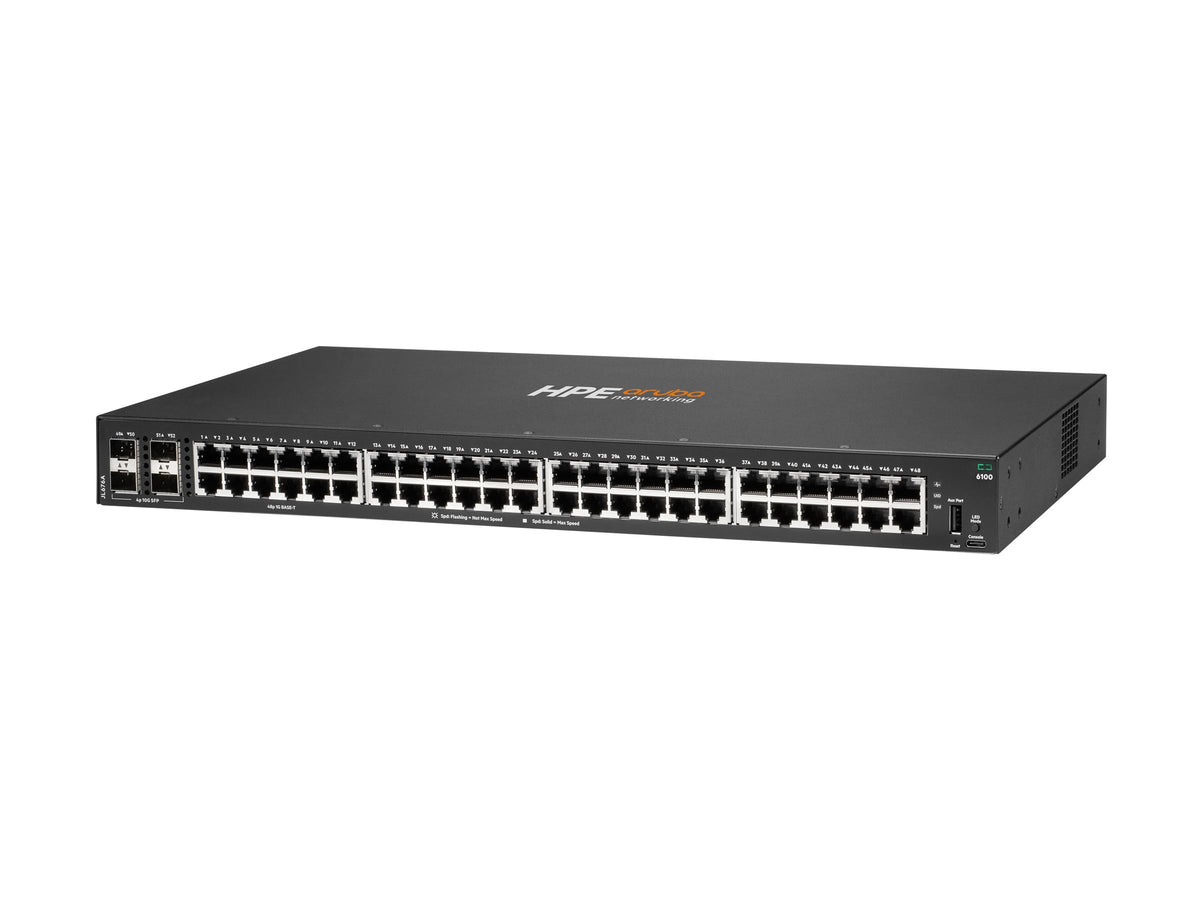 HPE Aruba 6100 48G 4SFP+ Switch - Switch - managed - 48 x 10/100/1000 + 4 x 1 Gigabit / 10 Gigabit SFP+ - side to side airflow - rack-mountable